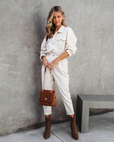 Understated Utility Cotton Pocketed Jumpsuit - Ecru